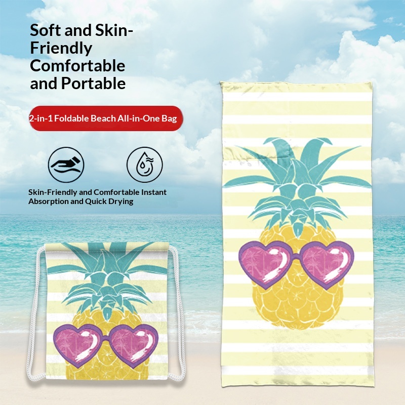 Foldable Digital-Print Beach Towel Backpack Multi-Functional Towel For The Seashore And Beach