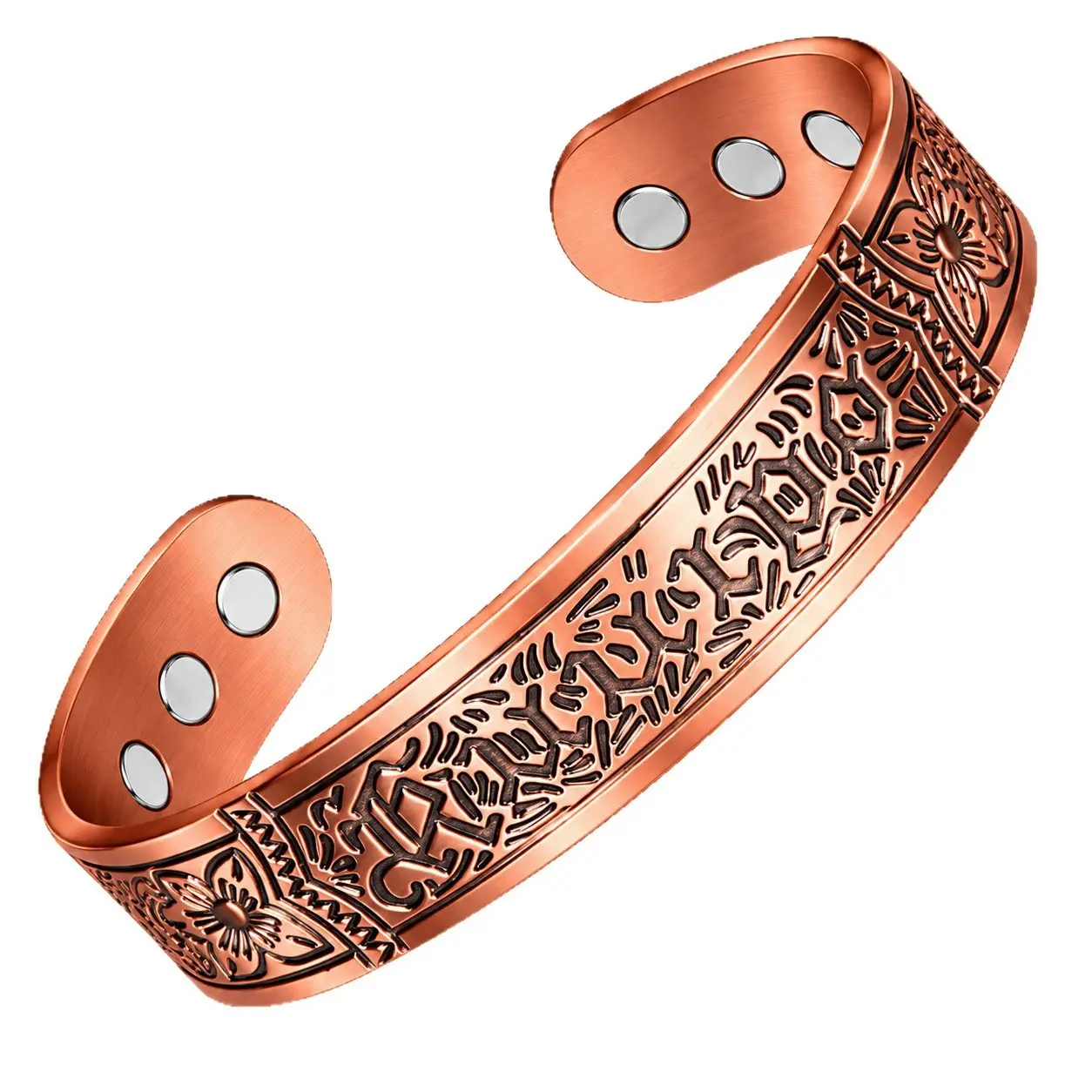 Retro Red Copper Magnet Simple Open-End Adjustable Bracelet