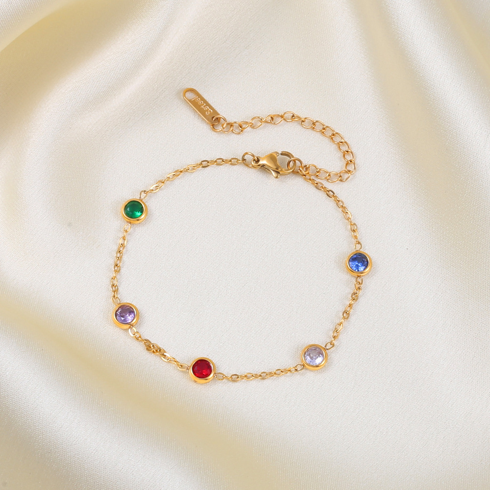 Colorful Round Zircon Stainless Steel Bracelet