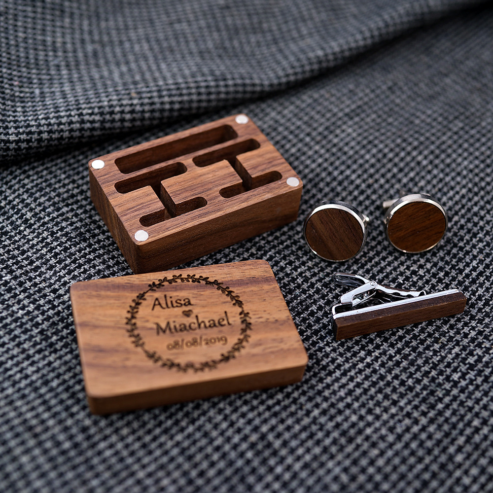 Cufflink Set Wooden Box Engraving And Printing 3