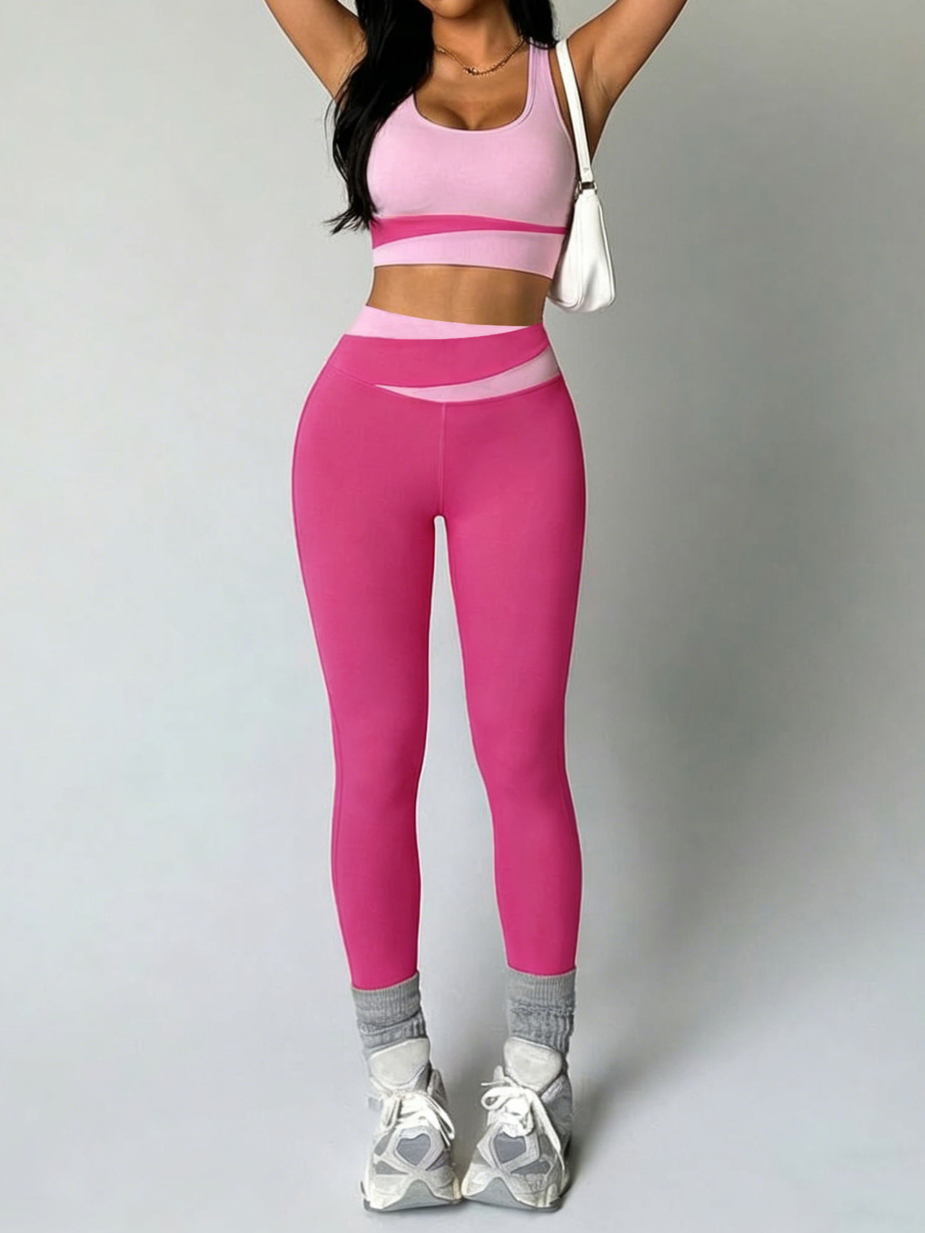 Color-block Vest And High-waisted Yoga Pants Two-piece Set 2