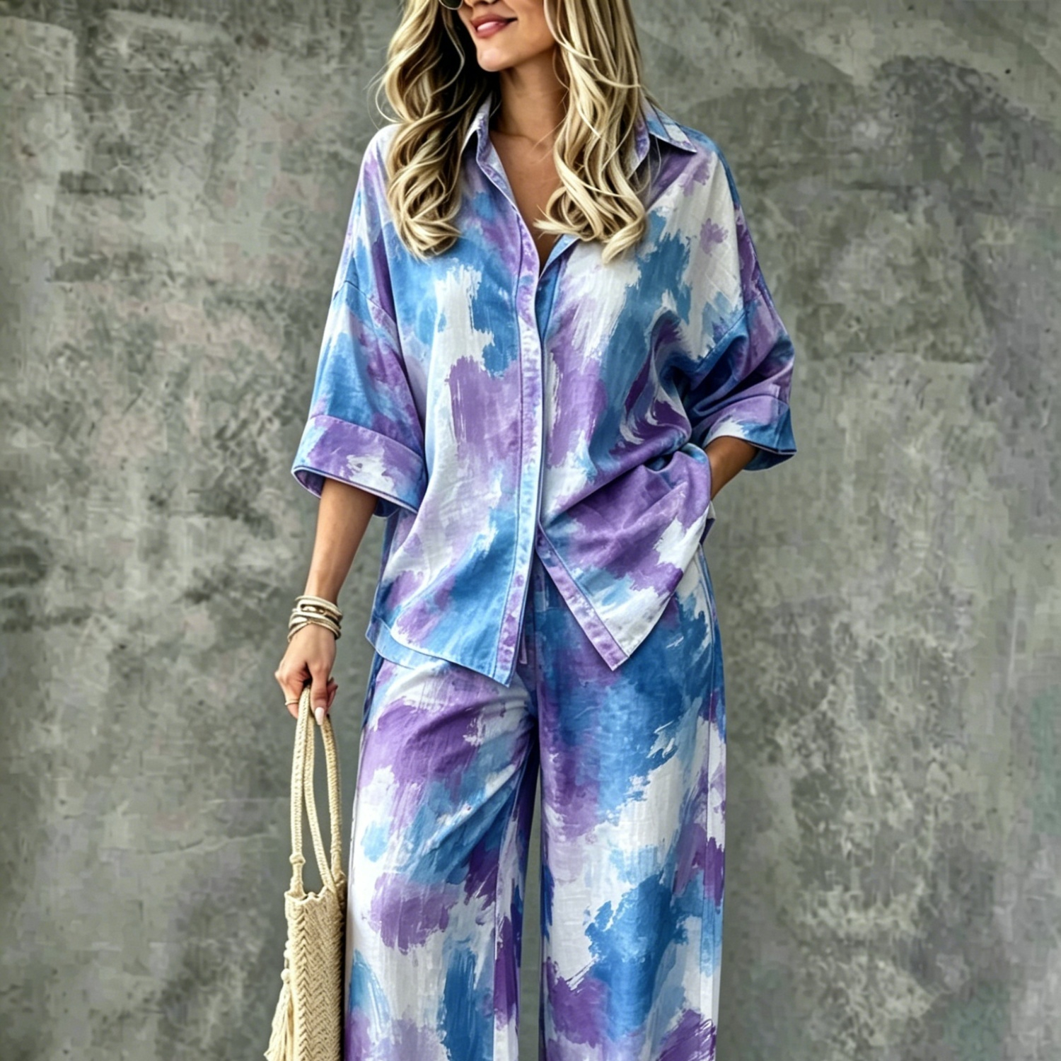 Spring Summer Womens Shirt Set With Digital Print