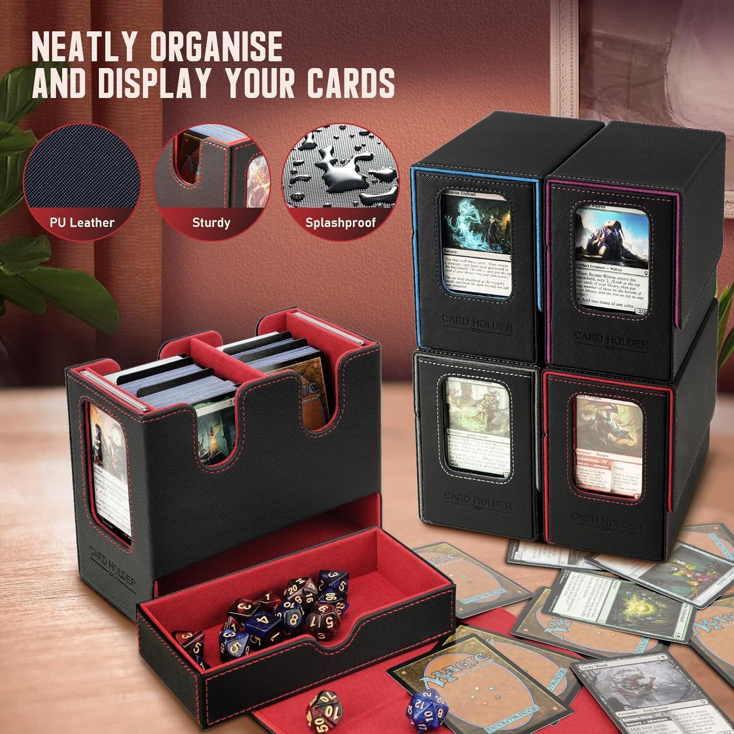 Dice and card storage box suitable for deck boxes (black