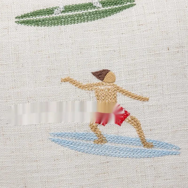 Summer Ocean Surf Embroidered Cotton Pillow Cover