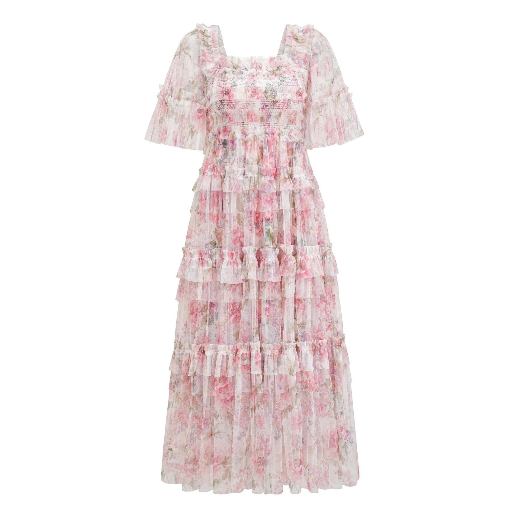 Womens Square-neck Printed Embroidered Dress