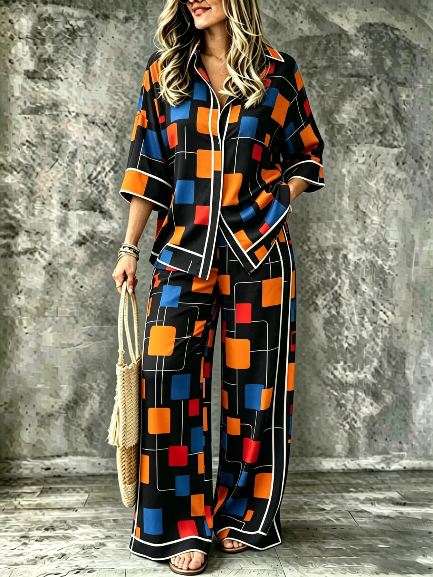 Spring Summer Womens Shirt Set With Digital Print