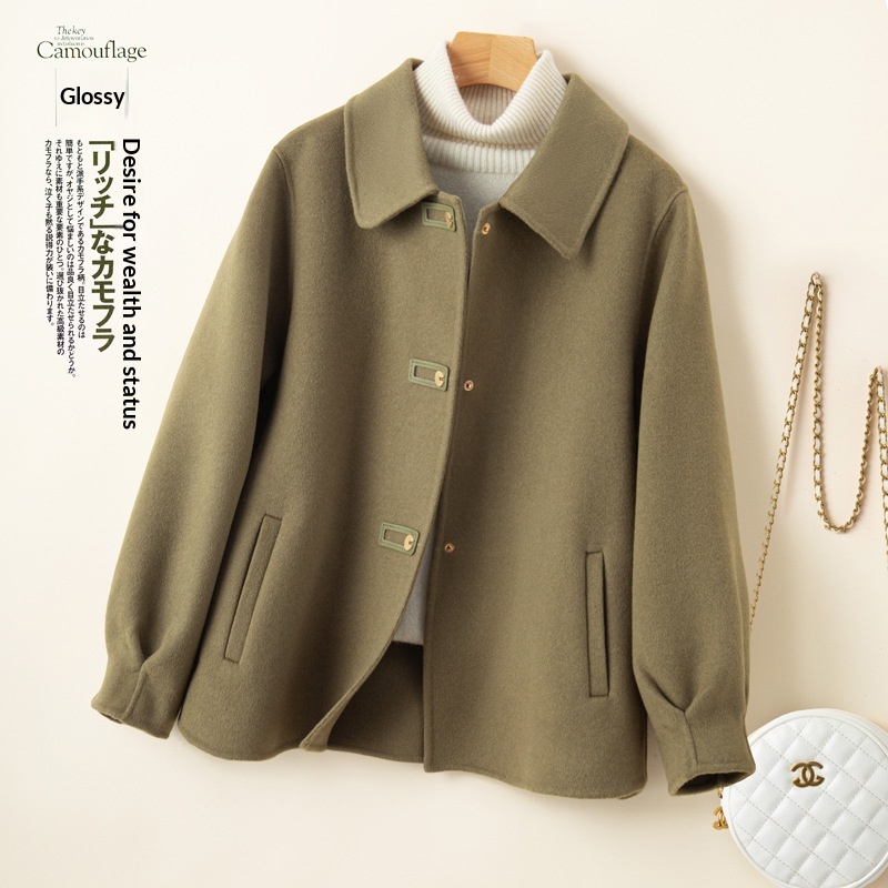 Short Doll-collar Double-faced Wool Coat For Women