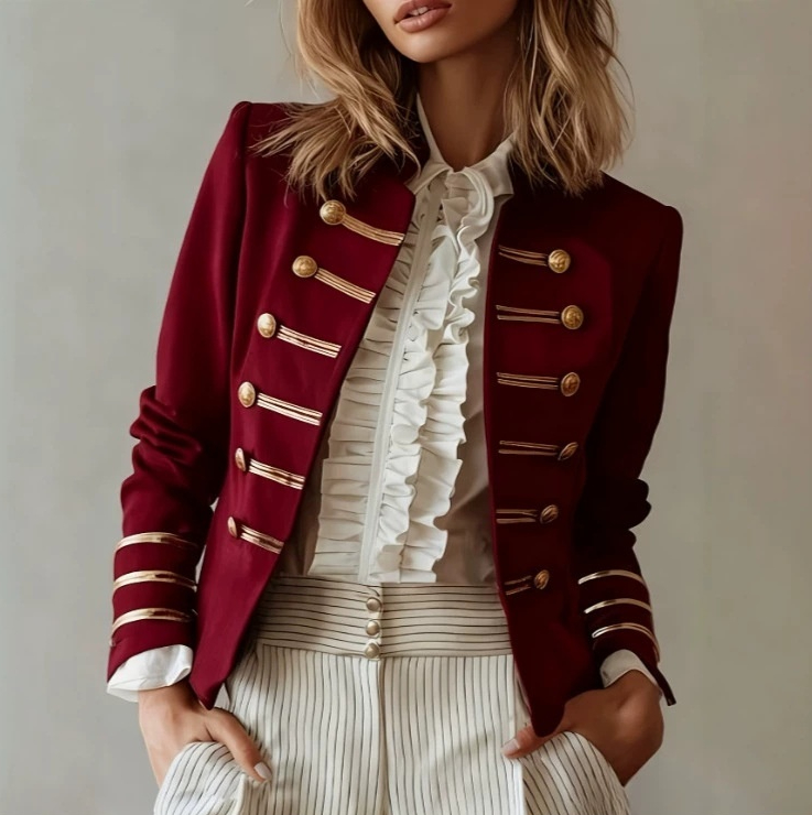 Navy-style Gold-striped Buttoned Jacket