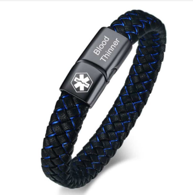 Bracelet médical homme en acier inoxydable à fermoir magnétique – diabète de type 1, 19 cm, bouton noir