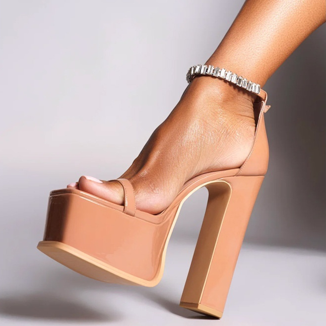 Square-toe Chunky-heel Large-size Backless Sandals