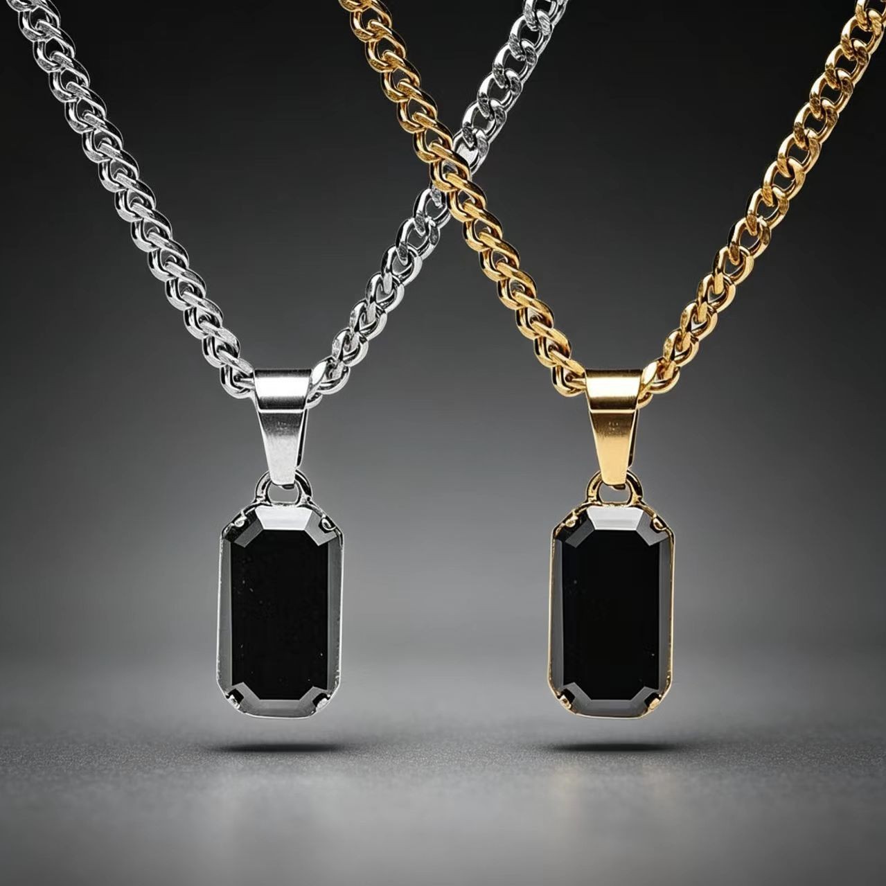 Rectangular Geometric Pendant Stainless Steel Necklace