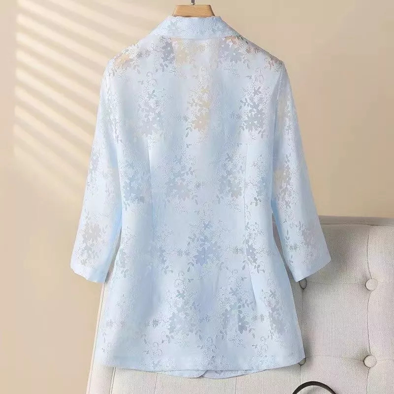 Jacquard Cropped-sleeve Blazer For Women 4