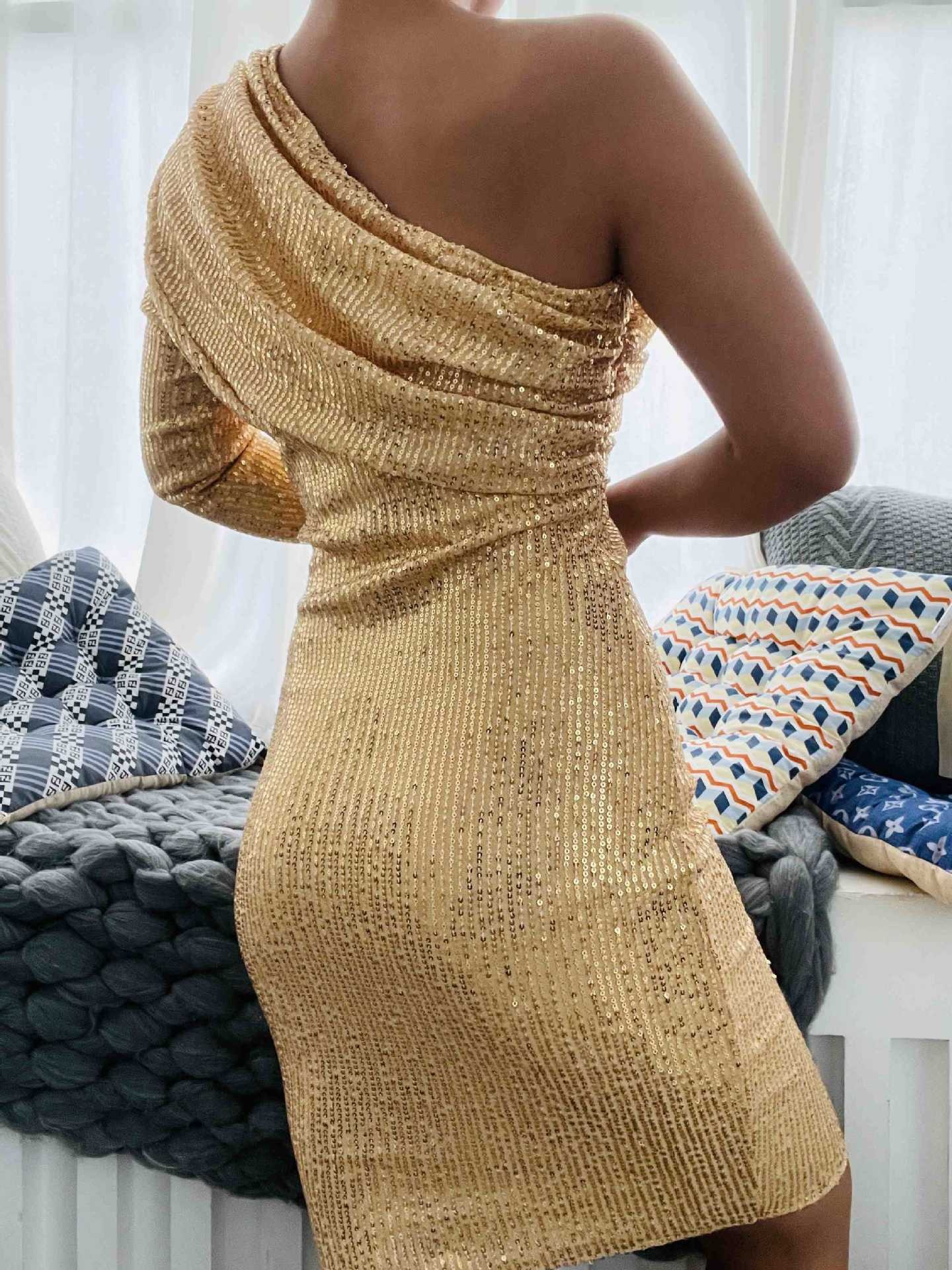 European And American Style Chic Commuter Sequined Pullover Bohemian Dress