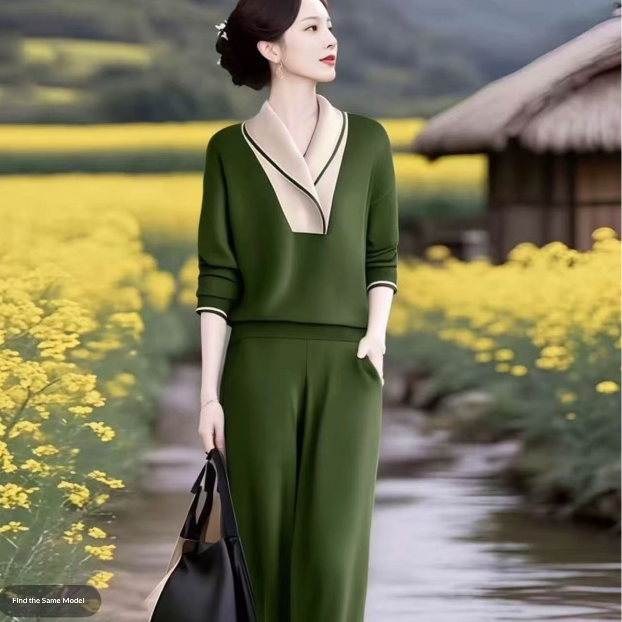 High-waisted Western-style Elegant Straight-leg Casual Pants Two-piece Set 2