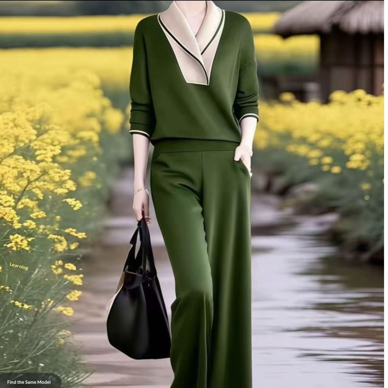High-waisted Western-style Elegant Straight-leg Casual Pants Two-piece Set 3