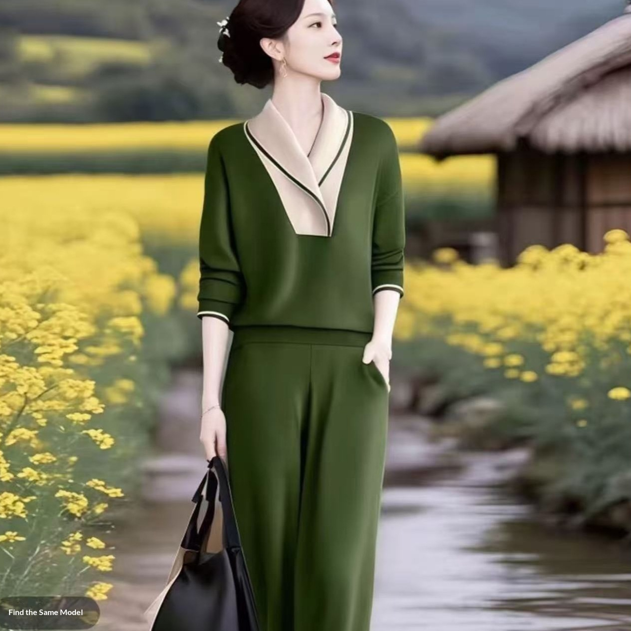 High-waisted Western-style Elegant Straight-leg Casual Pants Two-piece Set