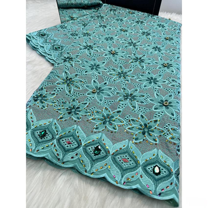 African Alien Drill Perforated Embroidered Cotton Fabric Set