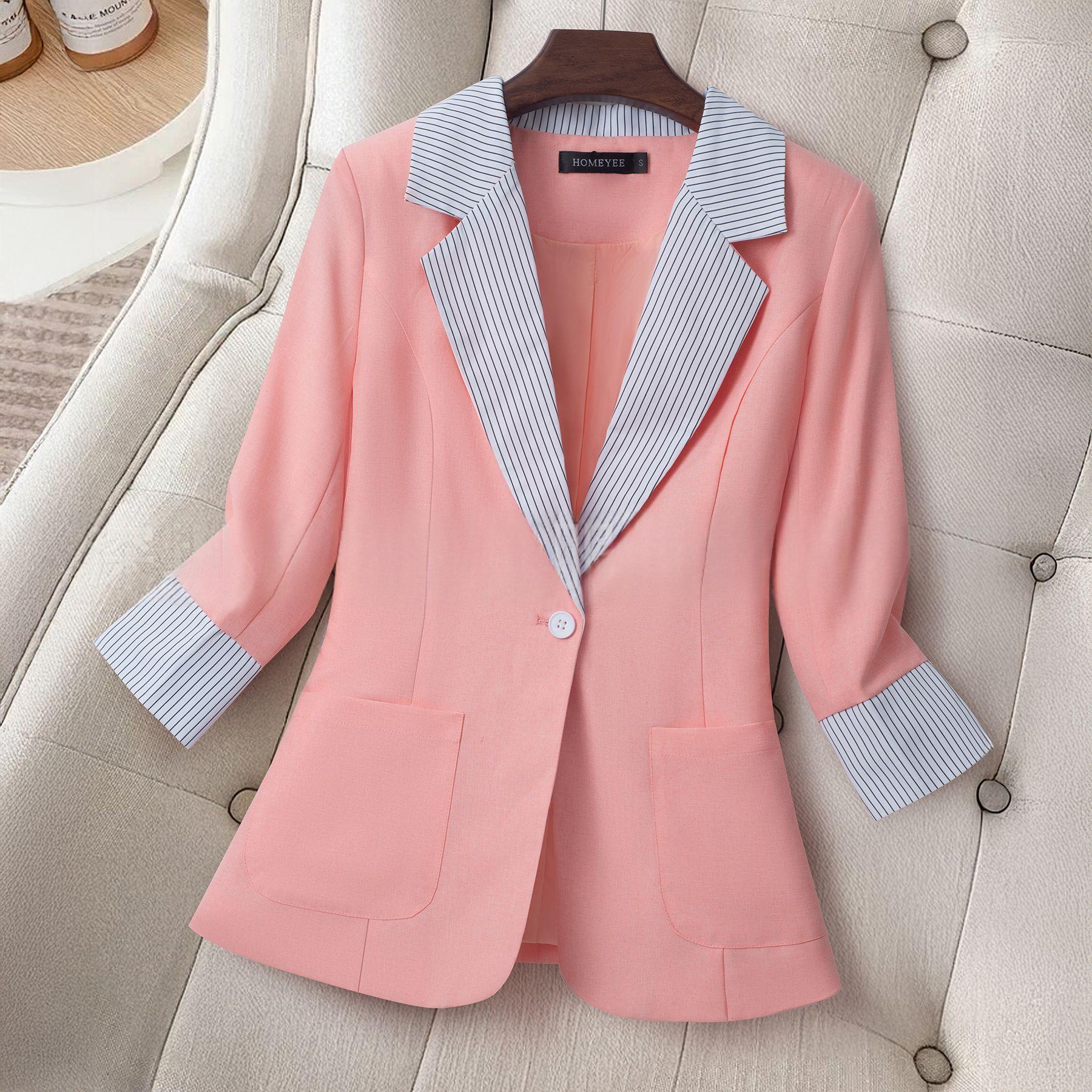 Loose-fit Contrasting-Color Lapel Blazer For Women