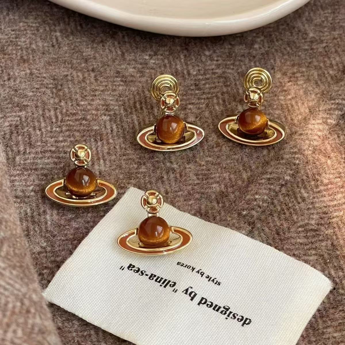 Maillard-toned Planetary Earrings For Women