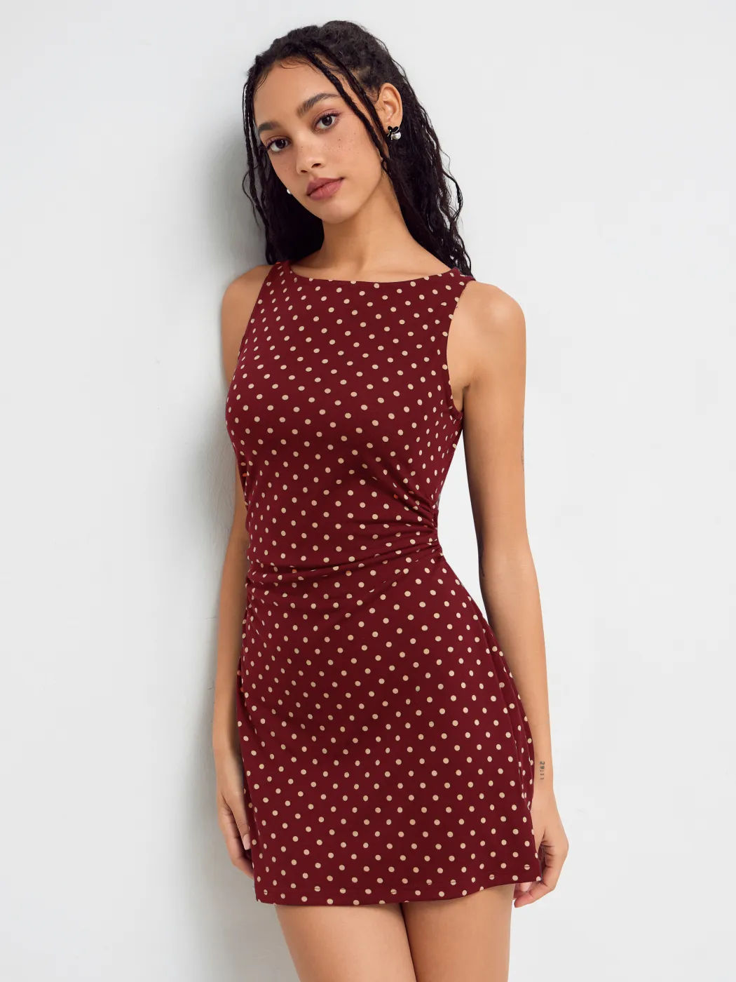 Vintage Polka Dot Sleeveless Dress Women Boat Neck Slim Fit A-Line Mini Dress Casual Summer Party Outfit