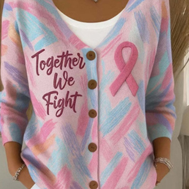 Womens Printed Knitted Sweater With Buttons Printed Cardigan