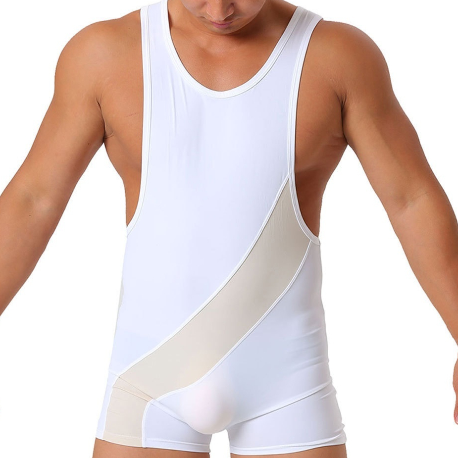 Mens Stretchy Sexy Color-Block Bodysuit