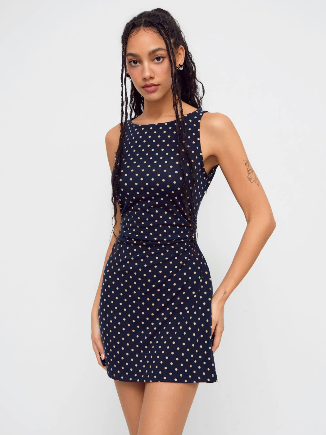 Vintage Polka Dot Sleeveless Dress Women Boat Neck Slim Fit A-Line Mini Dress Casual Summer Party Outfit 5