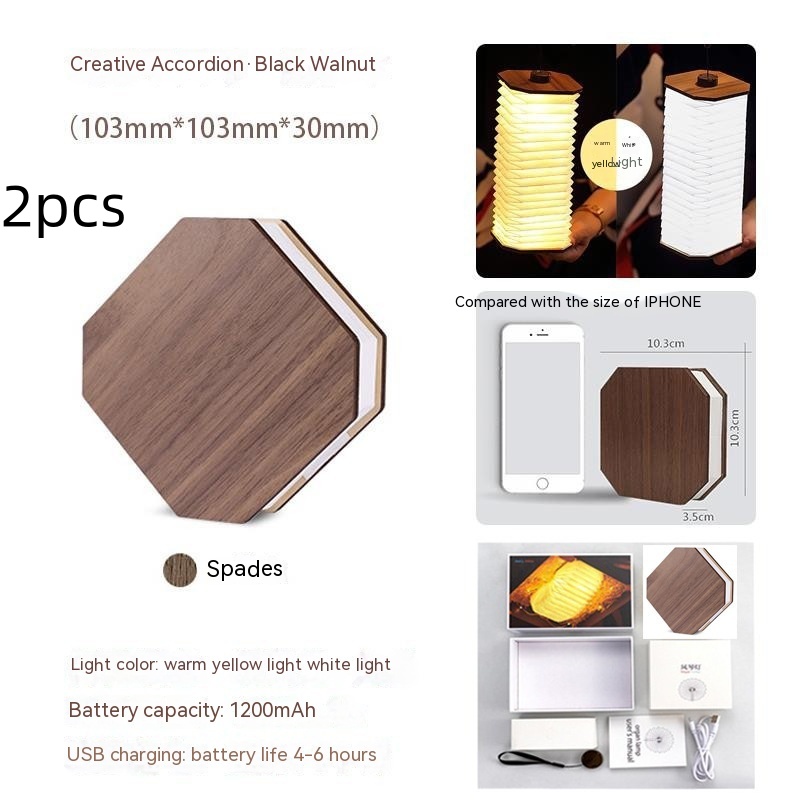 Lampe rétro pliable en bois — LED rechargeable 360° 4