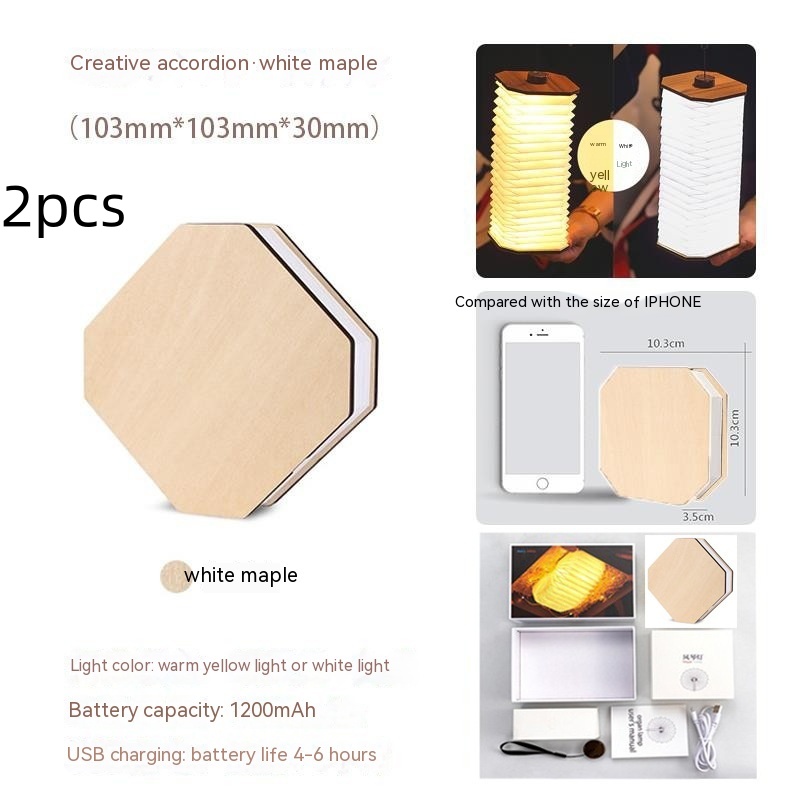 Lampe rétro pliable en bois — LED rechargeable 360° 3