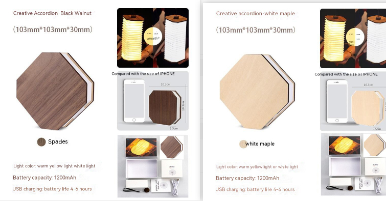 Lampe rétro pliable en bois — LED rechargeable 360° 11