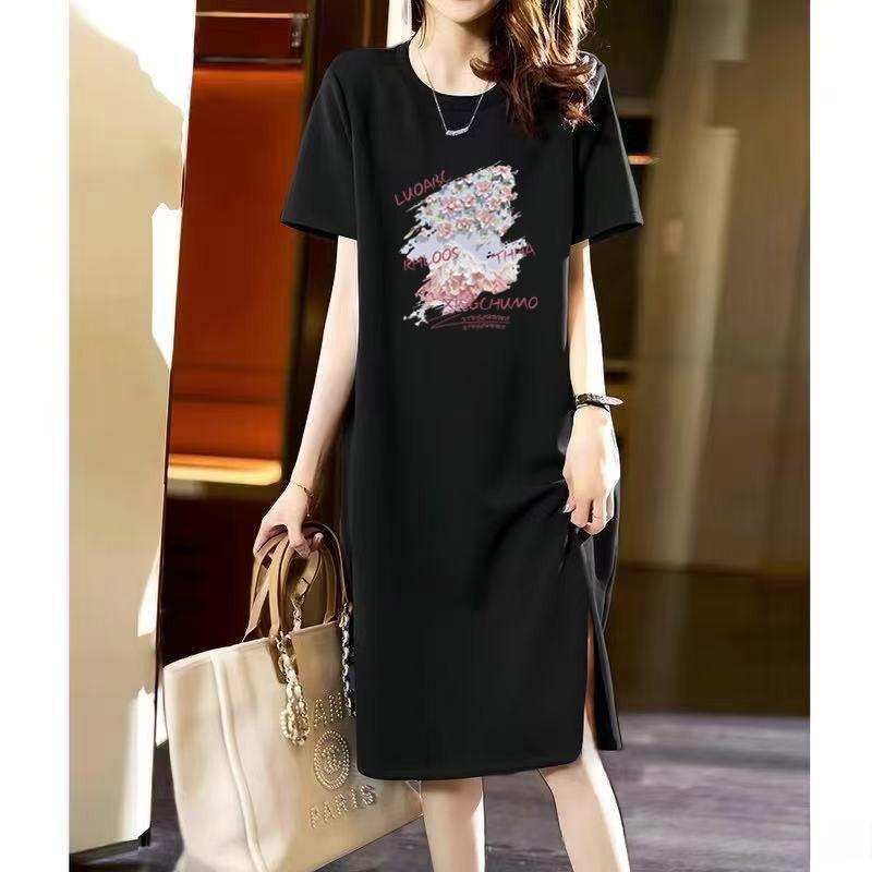 Womens Casual Crew Neck Short Sleeve T-shirt Dress