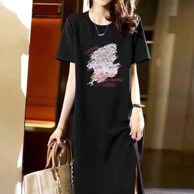 Womens Casual Crew Neck Short Sleeve T-shirt Dress
