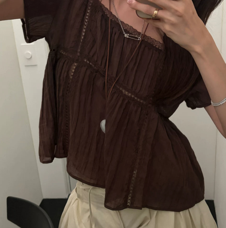 French-style Vintage Square-neck Short-sleeve Shirt