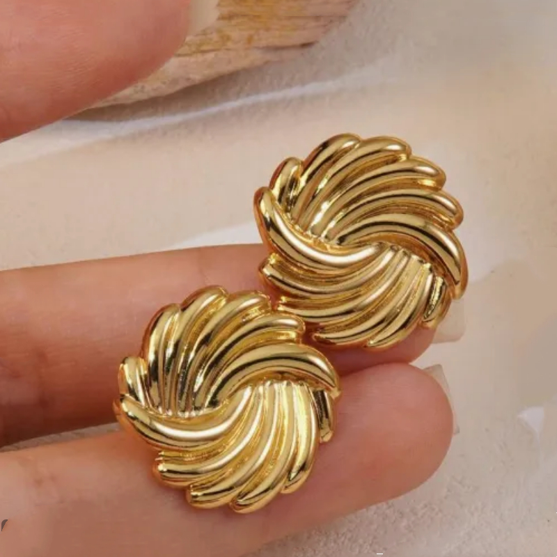 316L Stainless Steel With 18K Real Gold Plated Round Stud Earrings