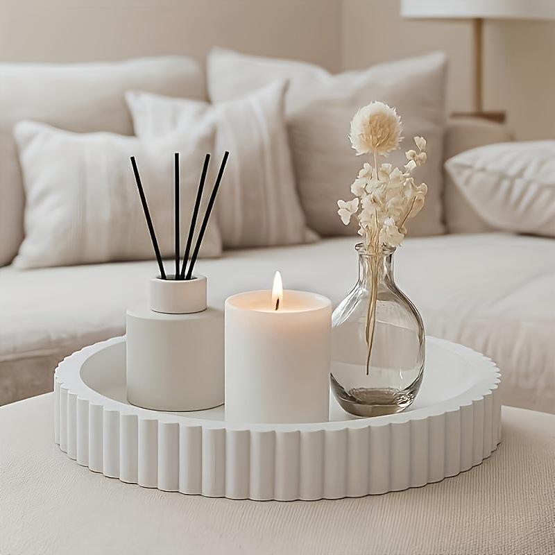 Decorative Coffee Table White Round Storage Tray