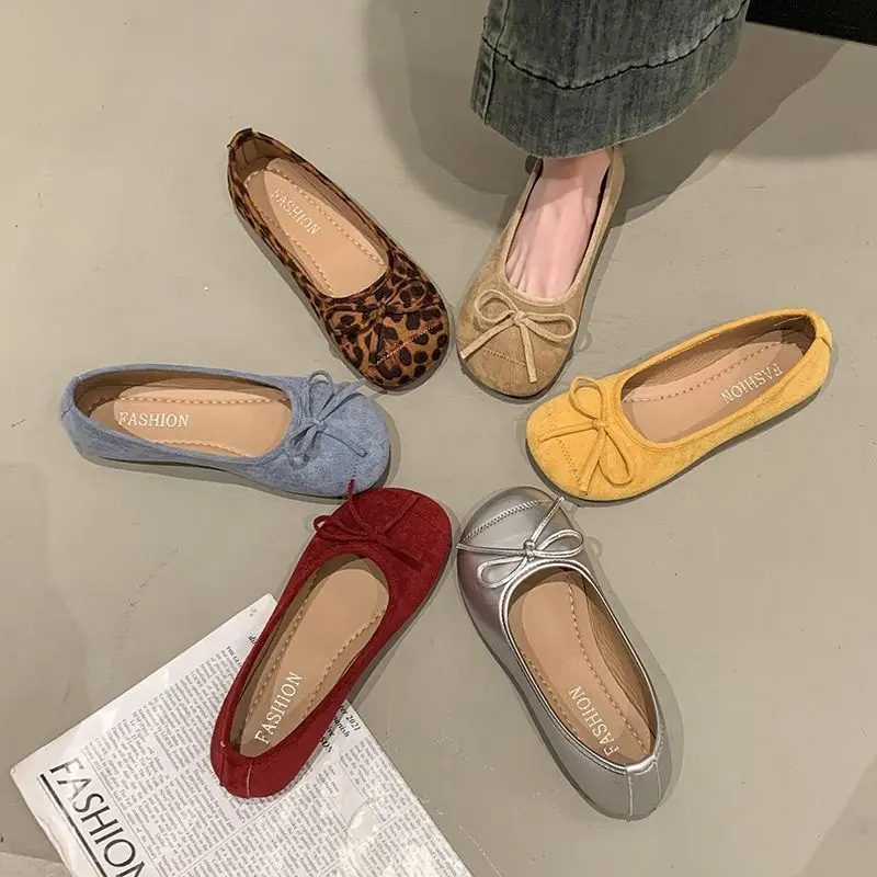 Scoop-toe Shoes Evening Breeze Bow Detail Red Flats
