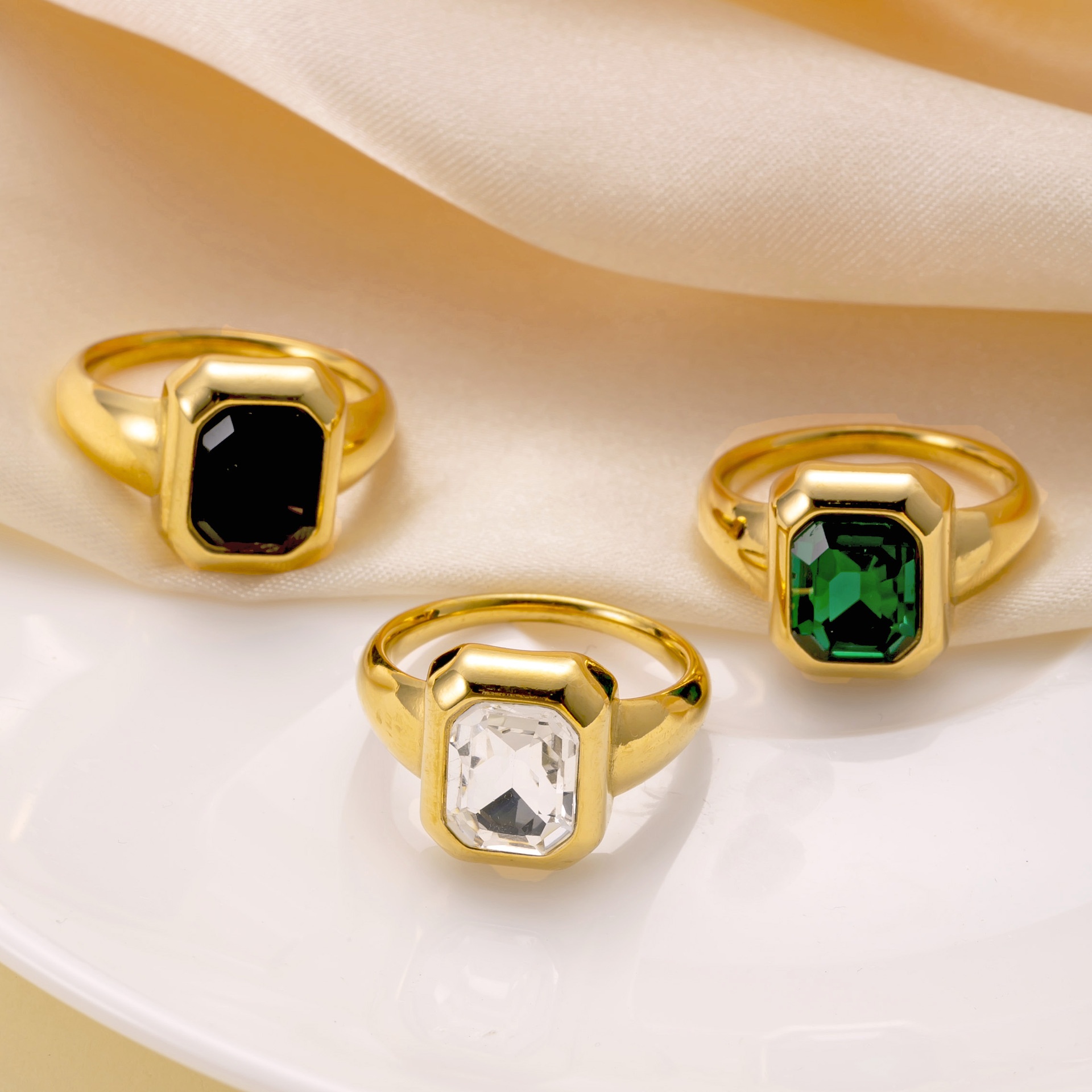 Stainless Steel Ring Cast Square With Diamond Inlay