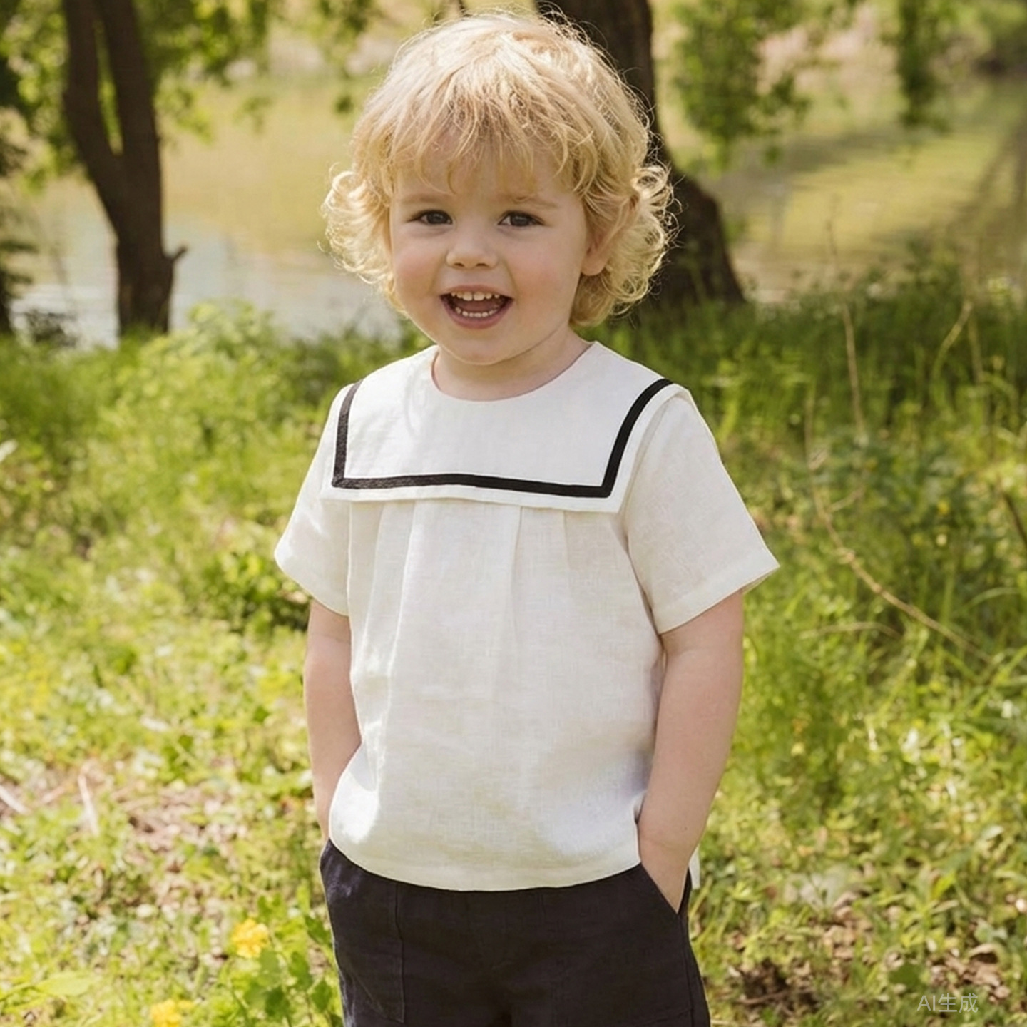 Men's And Women's Linen Cute Navy Collar Doll Shirt