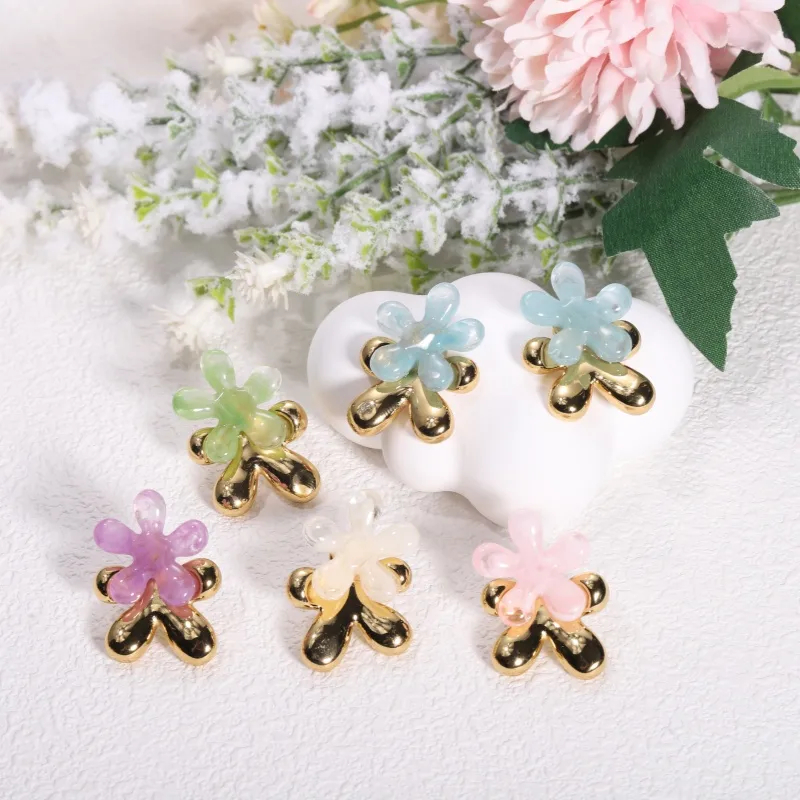 Stainless Steel Resin Tea Rose Earrings
