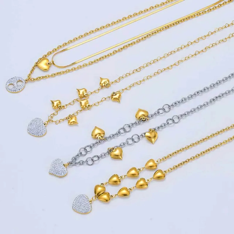 Heart Shape Multi Charms Necklace For Women In Gold 316L Stainless Steel