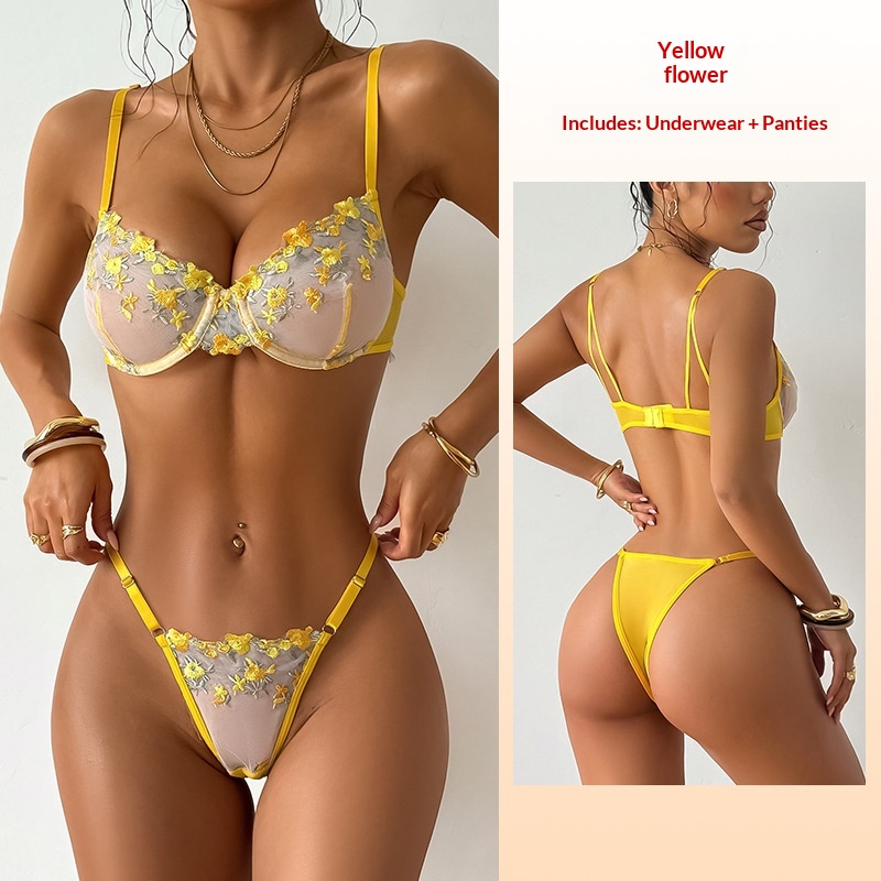 Memory Soft Steel Ring Embroidered Lace Lingerie Set 4