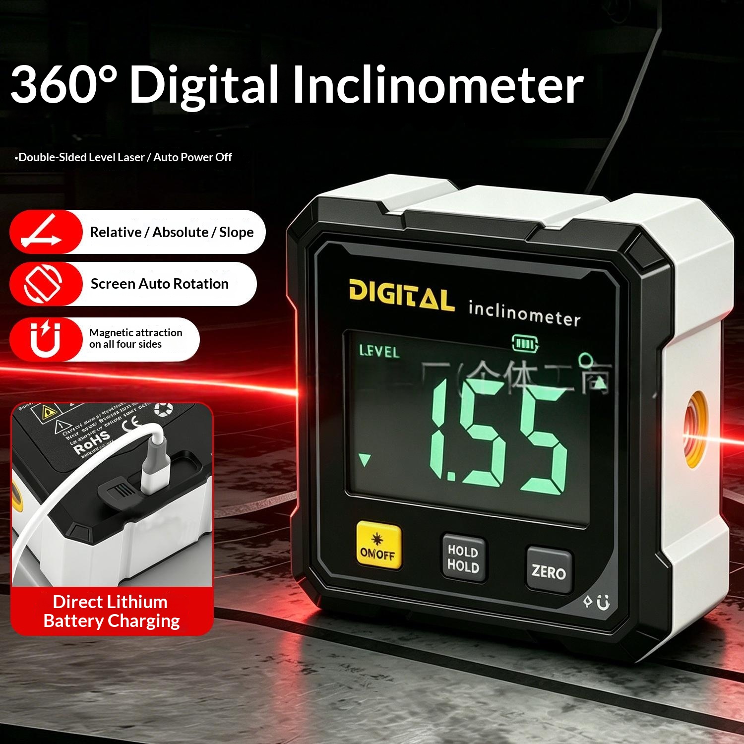 Upgraded High-precision Laser Digital Protractor For Measuring Flat Angles