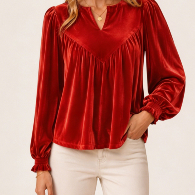Lady's Elegant V-neck Pullover Shirt