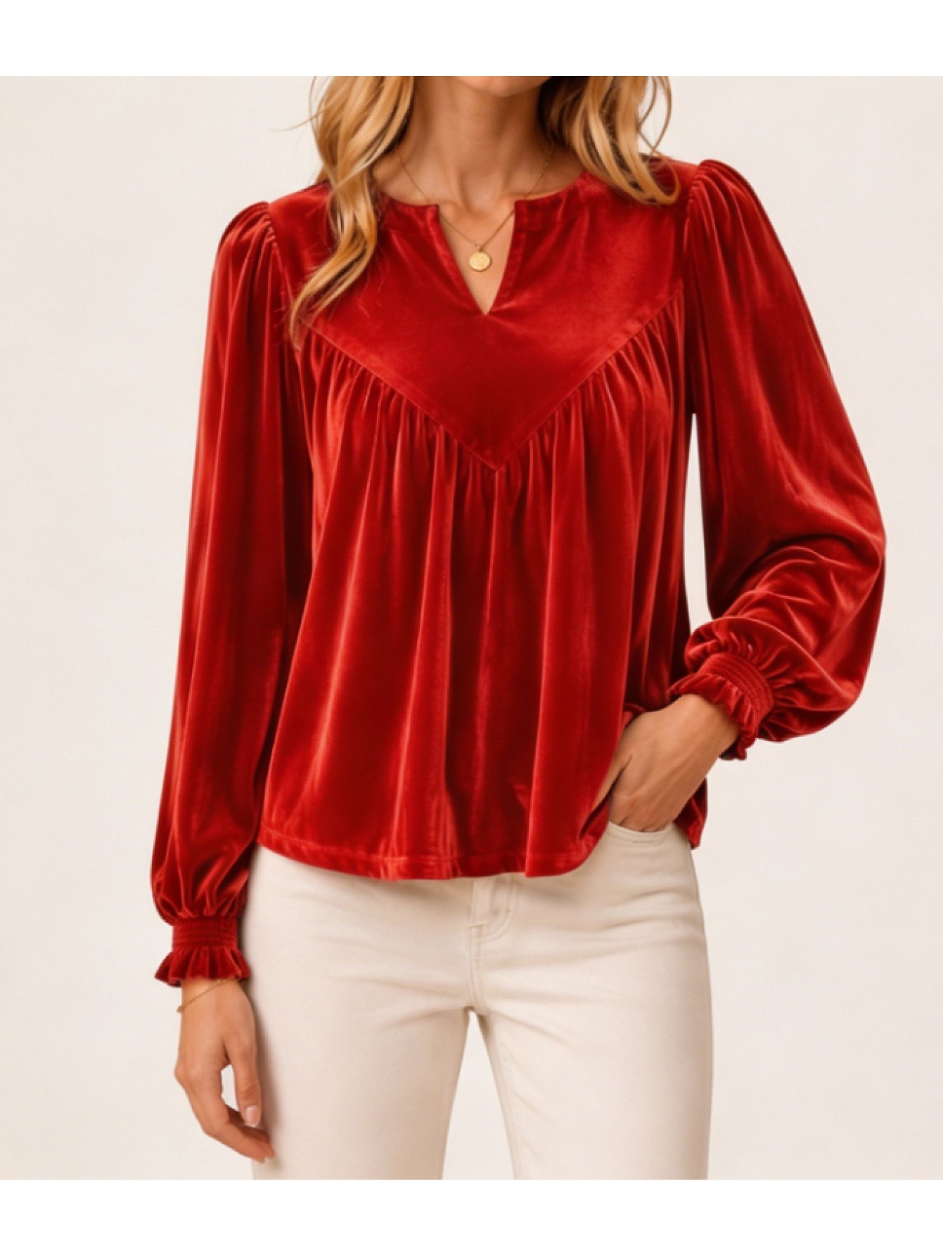 Lady's Elegant V-neck Pullover Shirt