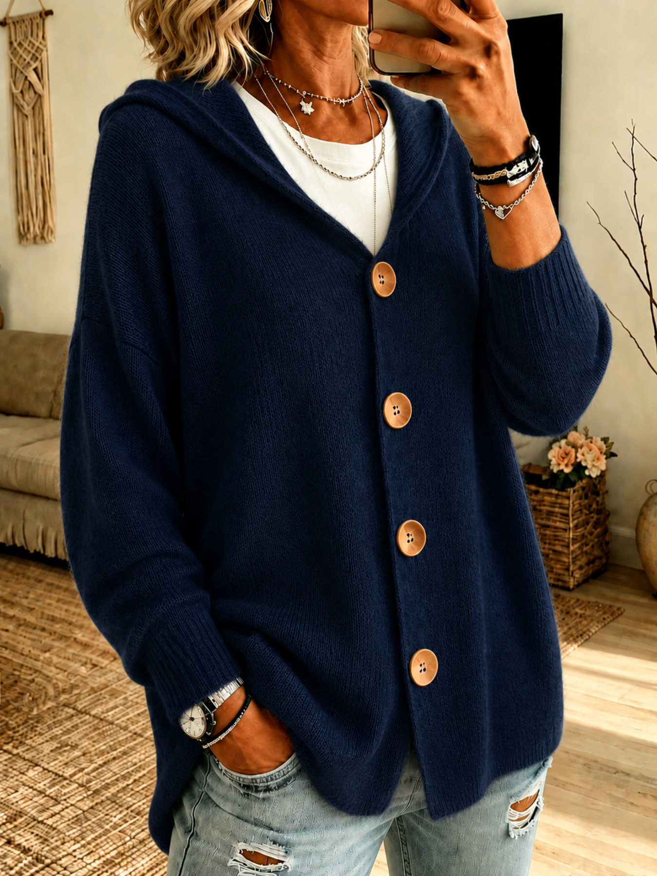 Knitted Hooded Pullover Sweater Jacket
