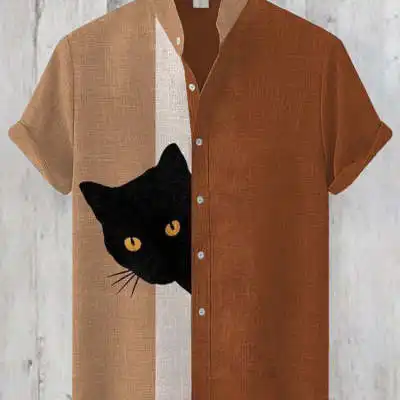 Casual Printed Cat-Pattern Shirt