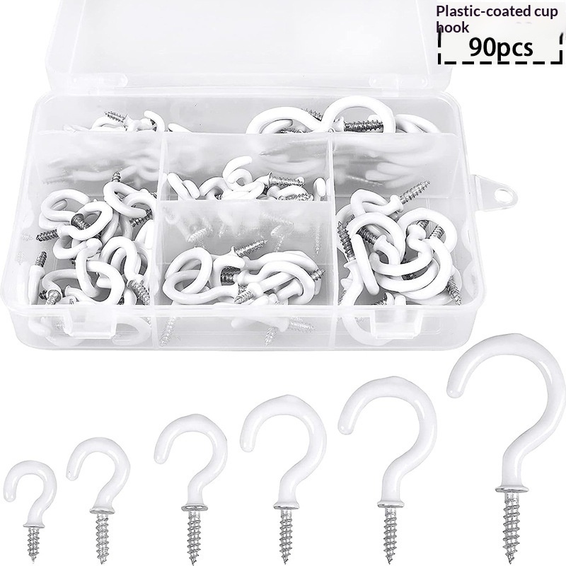 For Cross-border Use 90-piece Ceiling Hook Kit, 6 Sizes Of Cup Hooks