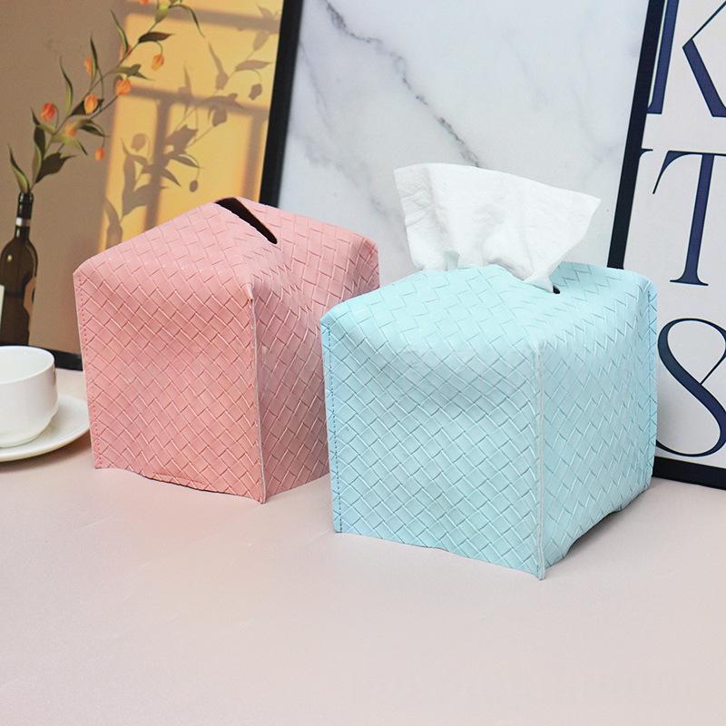 Leather-woven Checkered Tissue Box Dining Table Napkin Holder Tissue Storage Pouch