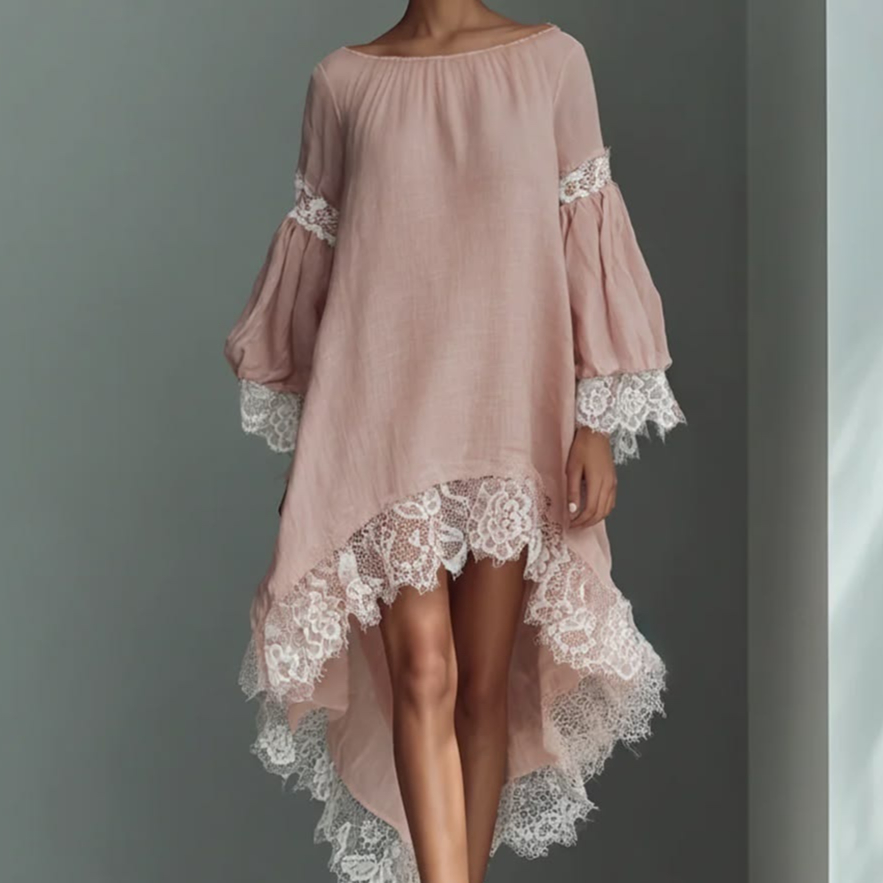 Sweet Girly-style Loungewear Long-sleeve Solid-color Cotton Pajama Dress
