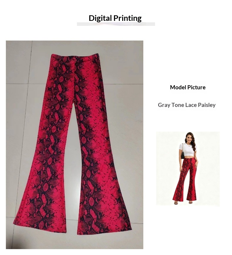 Bright Red Snake Print Flared Pants